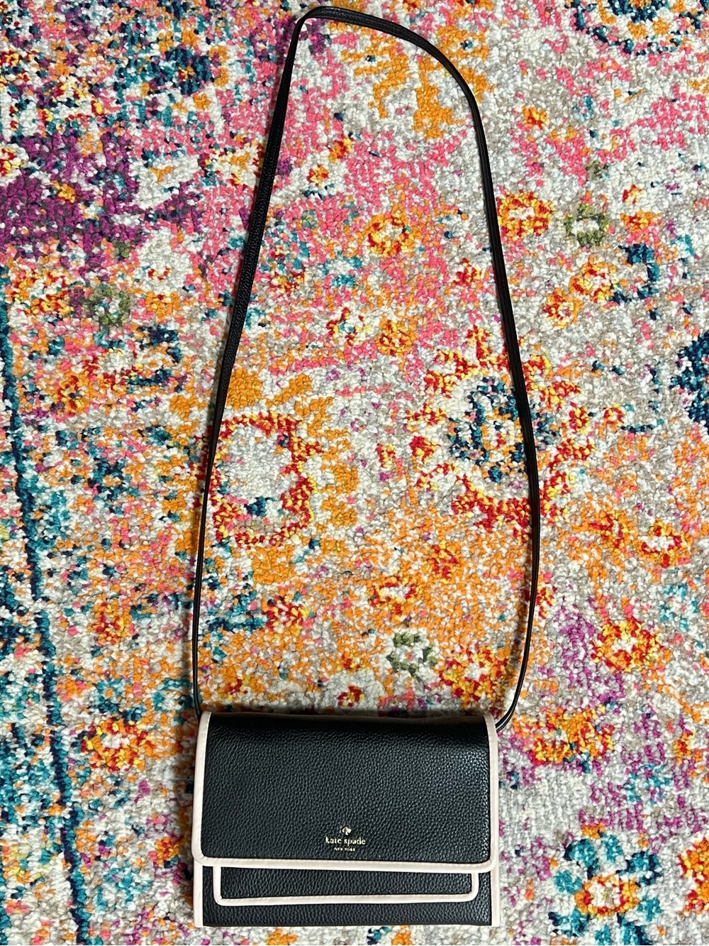 Kate Spade Summer‎ Ward Place Black Rose Cloud Pebbled Leather Crossbody Bag